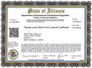 Payday Loan Reform Act License Certificate